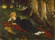 Gyula Benczur Woman Reading in a Forest Germany oil painting artist